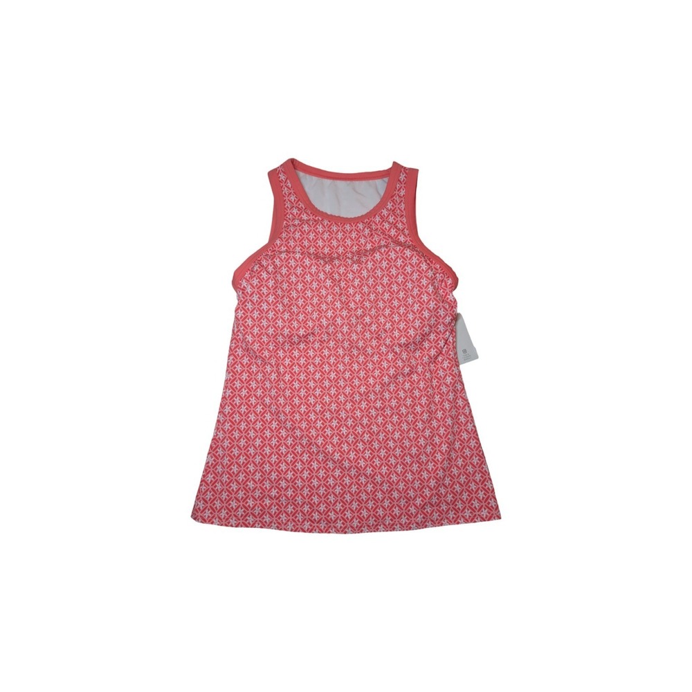 ⭐D3 Lands' End Women's Geo Print High Neck Tankini Top Coral/Pink White M 10-12